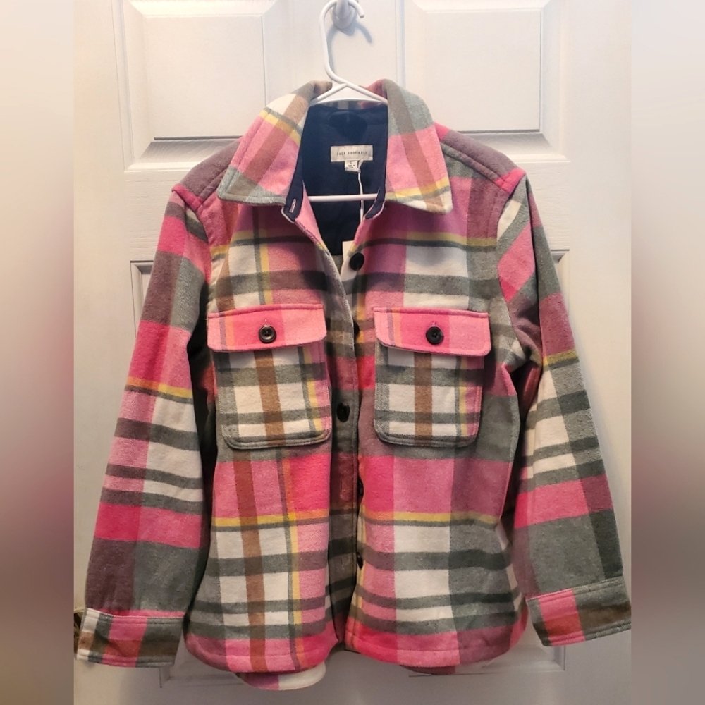 NEW OVERSIZED WARM HOT PINK PLAID SHACKET (SHIRT/JACKET)